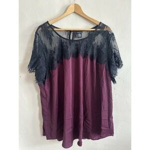 Torrid Womens Lace Inset Satin Top Size 3x Black Purple Red Witchy Whimsigoth